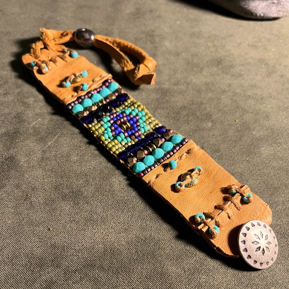 Boho beaded leathered cuff bracelet